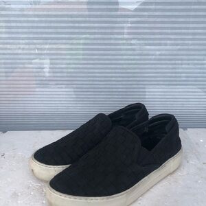 J SLIDES Proper Black Woven Leather Platform Slip On Sneakers Size 7.5